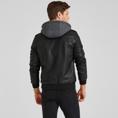 Anders | Lässige Lederjacke mit Kapuze für Herren
