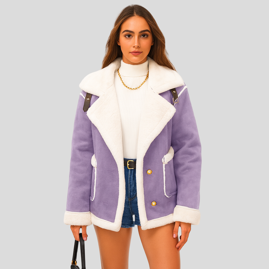 Isabella | Plüschige Winterjacke mit Knopfverschluss und Revers
