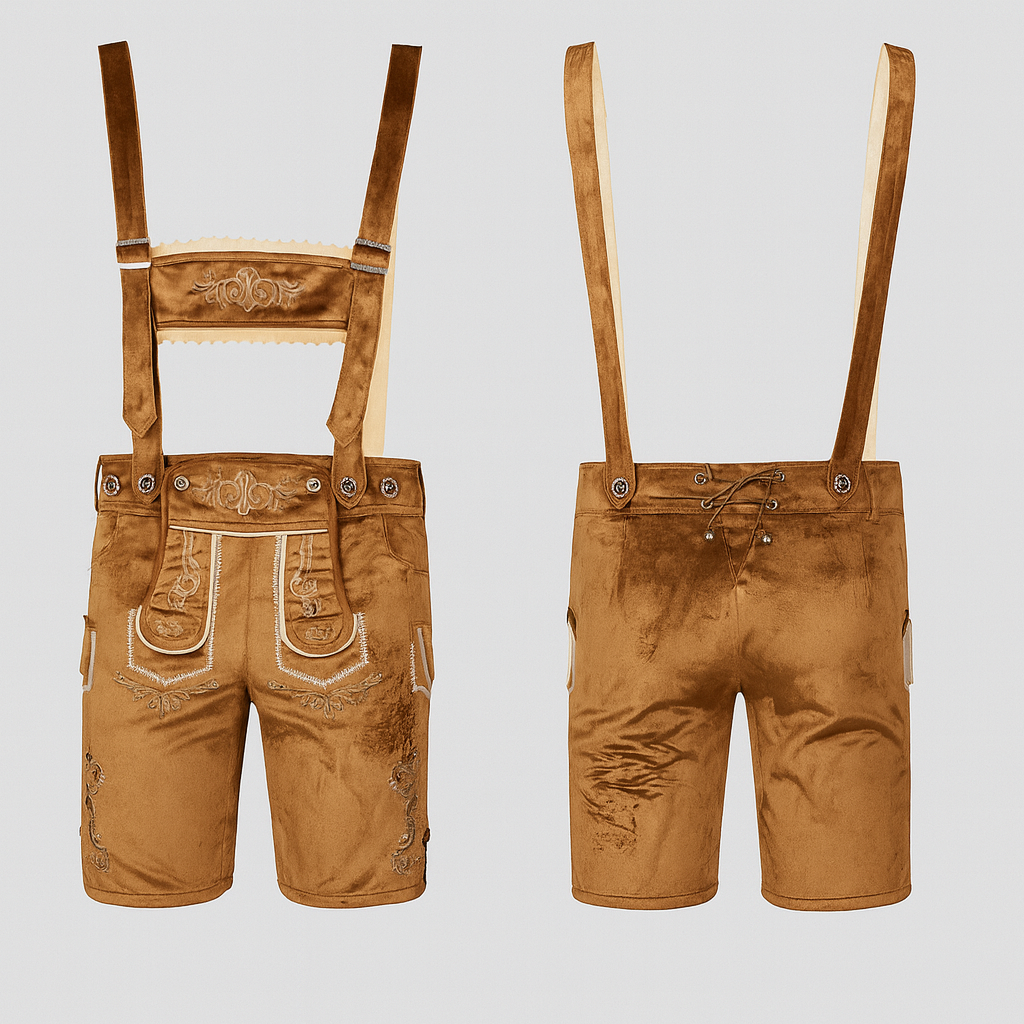 Herren Lederhose Braun – Echtes Trachtenleder mit Stickerei & Hosenträger für Oktoberfest