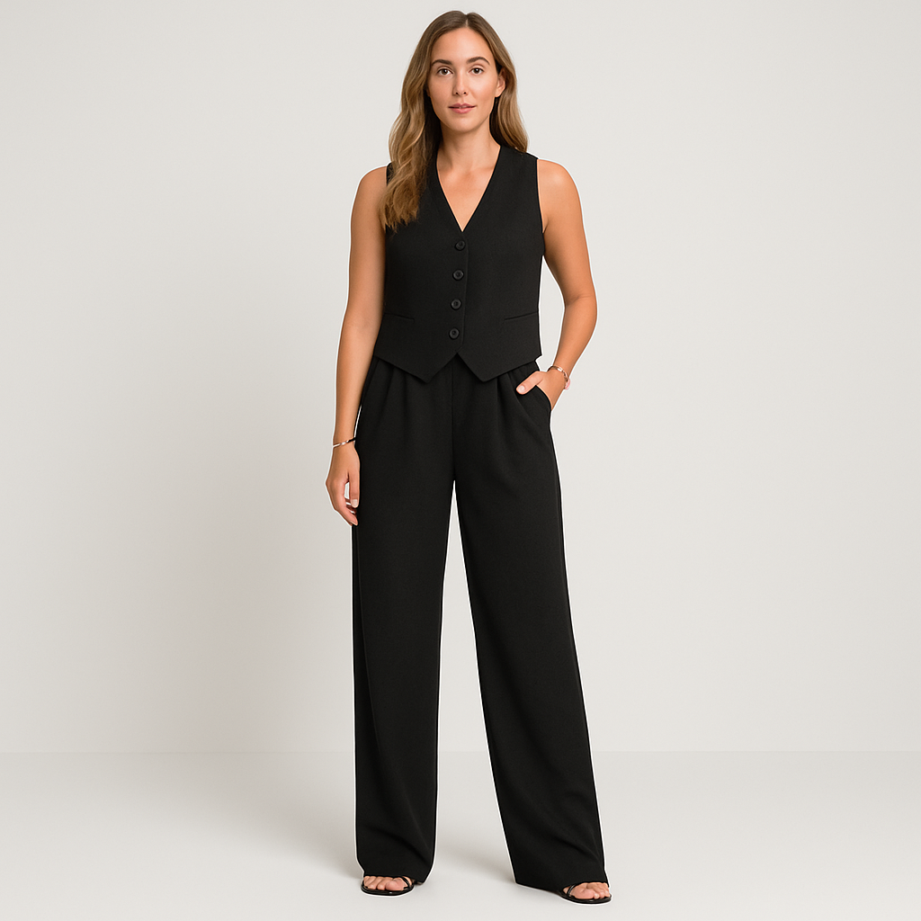 Elegantes 2-teiliges Set für Damen – Ärmelloses Top mit V-Ausschnitt und passende einfarbige Hose