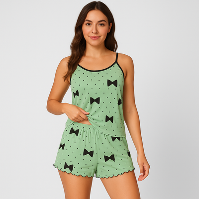 Damen-Pyjama-Set – Shorts & Top mit süßem schwarzen Herz-Print