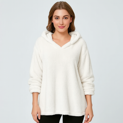 Fleece-Kapuzenpullover – Unifarbenes Damen Sweatshirt mit langen Ärmeln