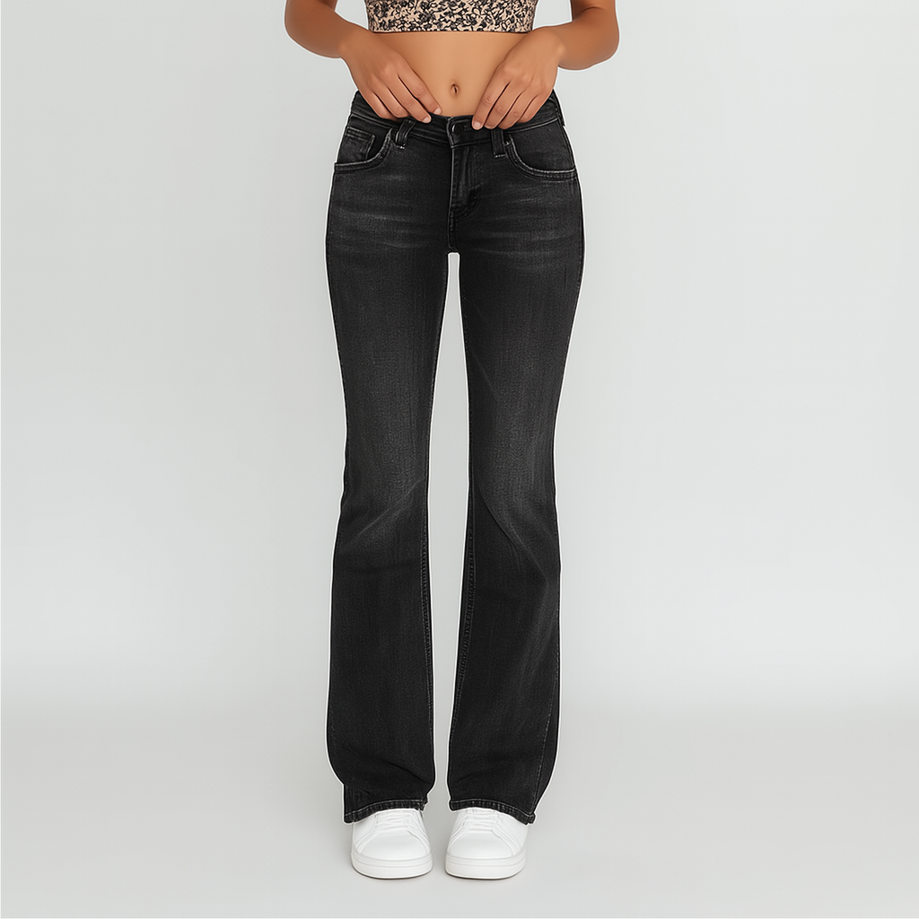 Eve – Damen Washed Flare Jeans – Casual Fit mit Taschen