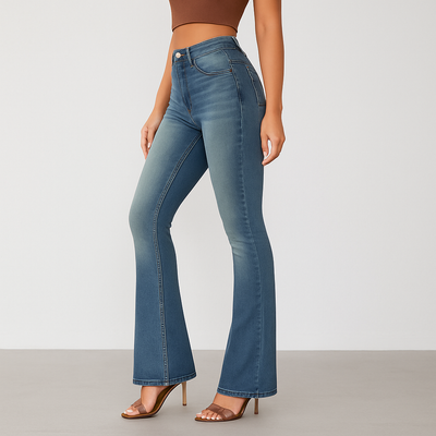 Fenn – Damen Schlagjeans mit hohem Bund – Figurbetonter Stretch-Denim