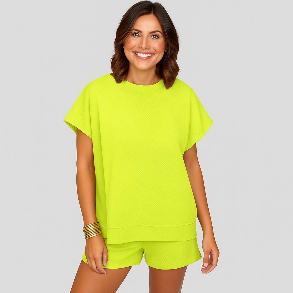 Elegantes 2-teiliges Set für Damen – Kurzarm-Crop-Top mit passenden Shorts