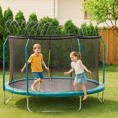 Universelles Trampolin-Sprinklersystem – Schwarzer PVC-Schlauch mit Sprühern für die Kühlung im Freien und das Spielen im Garten