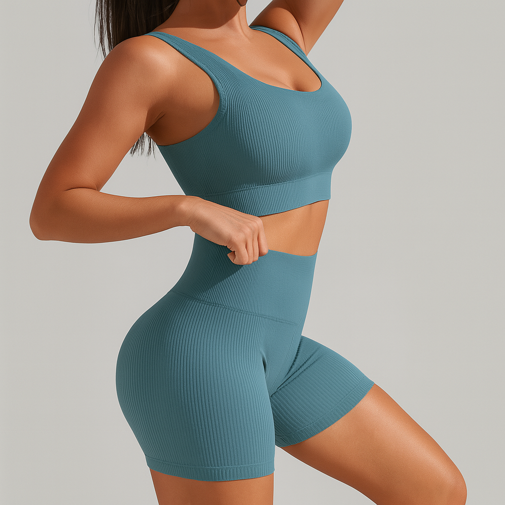 Damen Nahtloses Geripptes Yoga- & Pilates-Set – Fitness-Outfit mit Sport-BH & Leggings