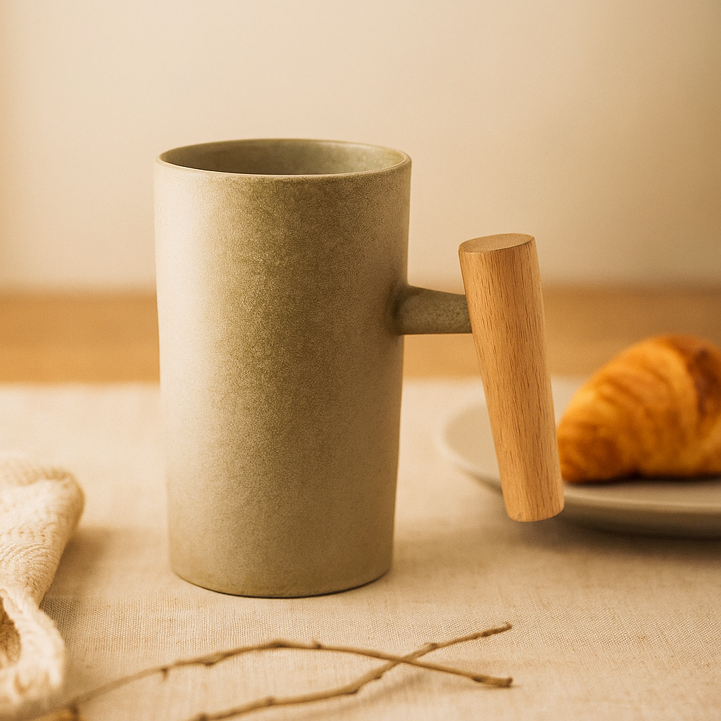 StillSip – Japanisch-inspirierter erdohfarbener Becher mit handgefertigtem Look