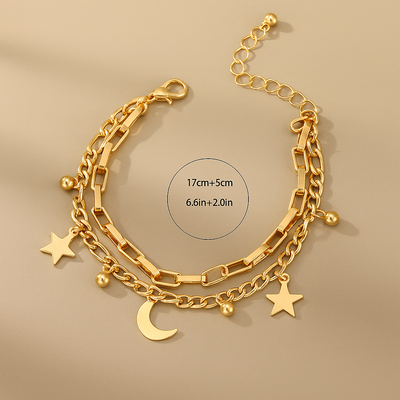 Celestial Charm | Gold-Ton Stern & Mond Doppellagen-Armband