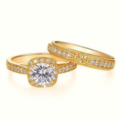 Luxuriöser & eleganter Verlobungsring aus Gold mit Zirkonia-Imitat