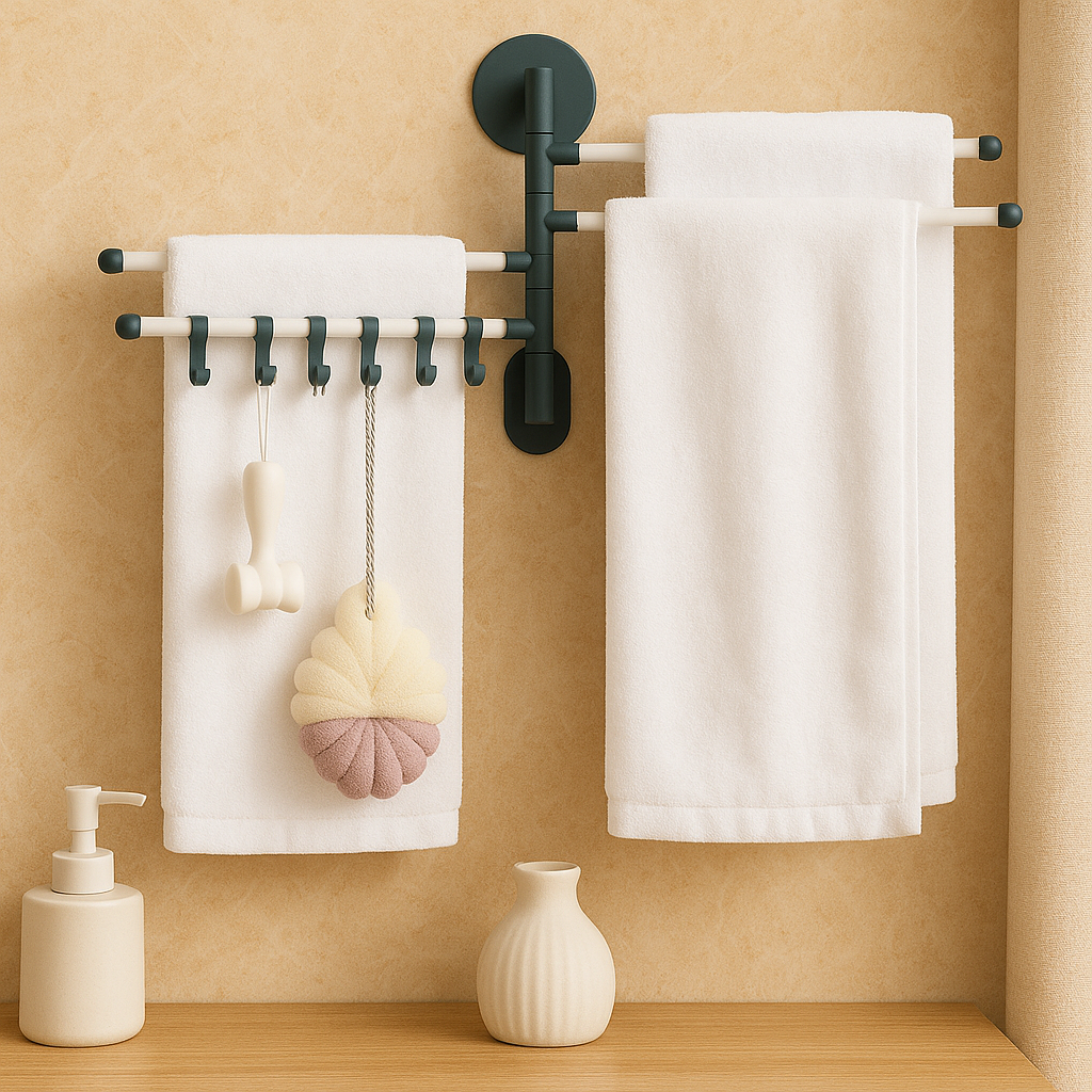 FlexiRack – Zusammenklappbare, rotierende Wandhalterung und Handtuchhalter