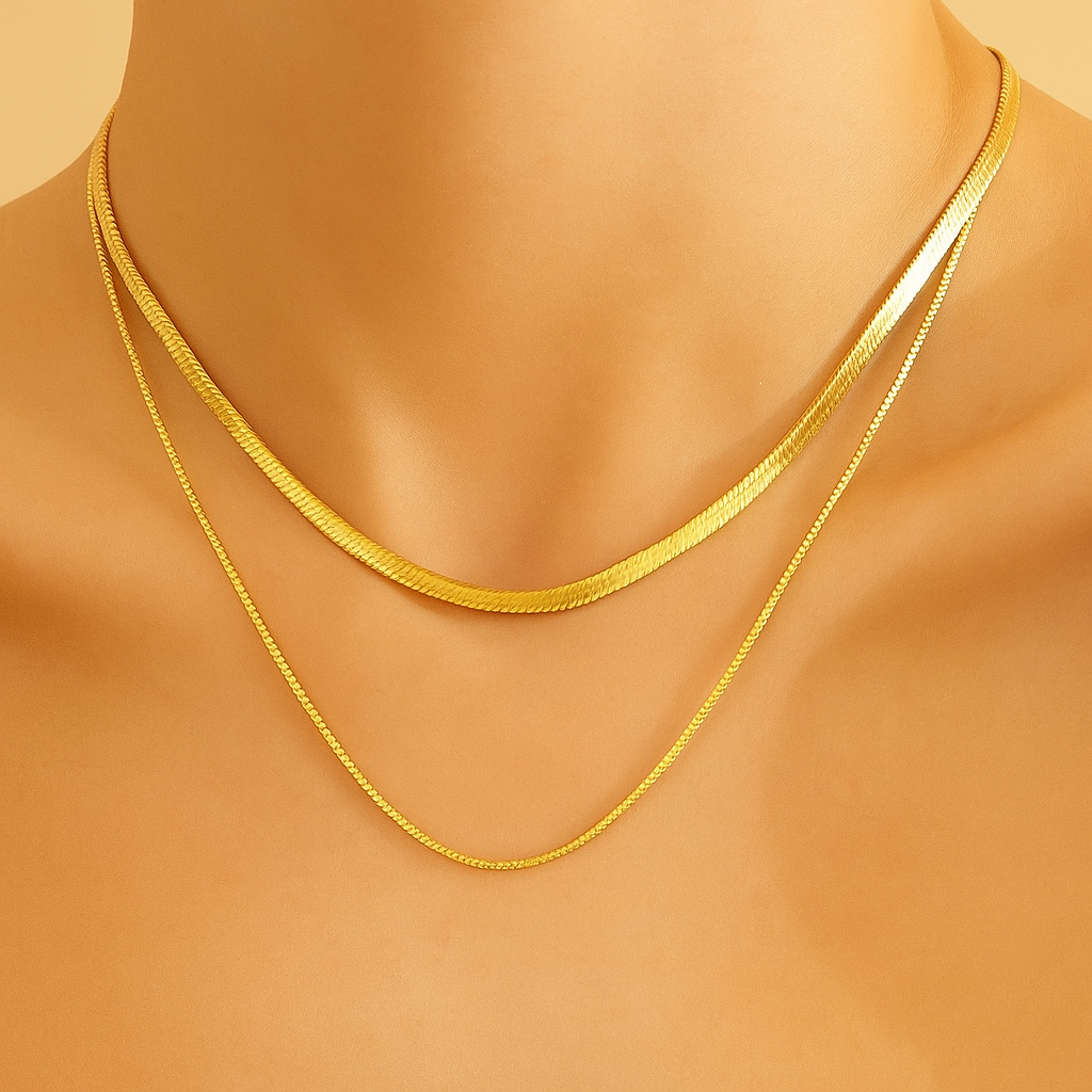Elegante doppellagige Halskette - elegante flache Kette für Männer und Frauen