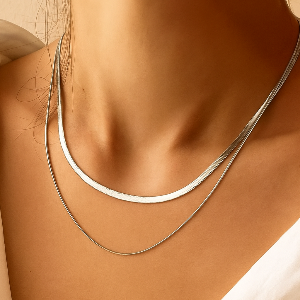 Elegante doppellagige Halskette - elegante flache Kette für Männer und Frauen