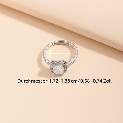 Eleganter Verstellbarer Quadratischer Ring mit Weißgold-Beschichtung und Synthetischem Zirkonia
