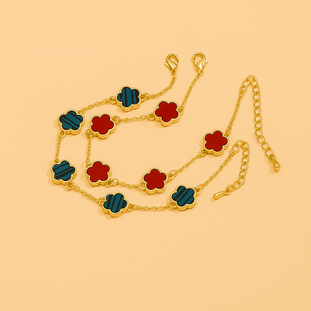 Bunte Blume dünne Kette Armband Set