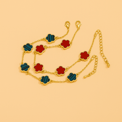 Bunte Blume dünne Kette Armband Set