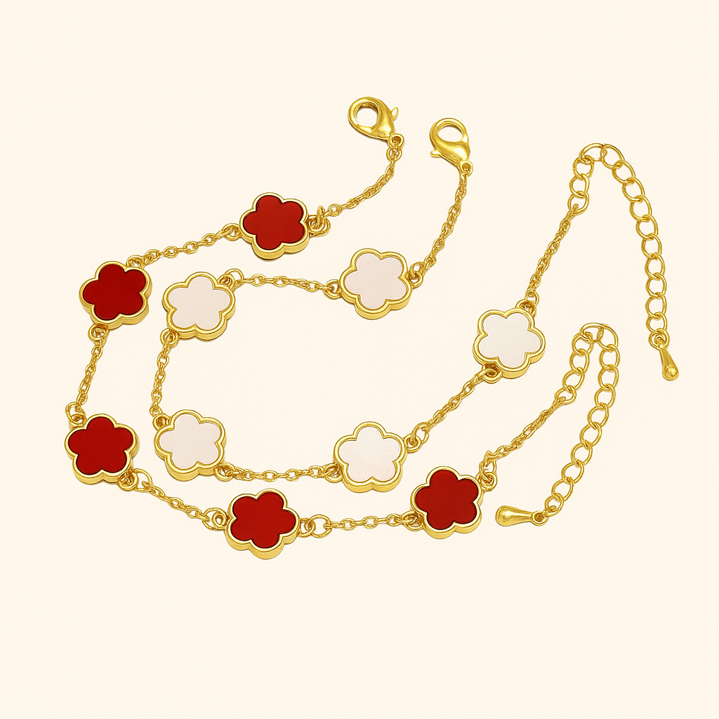 Bunte Blume dünne Kette Armband Set
