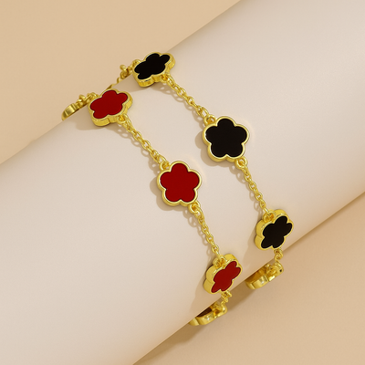 Bunte Blume dünne Kette Armband Set