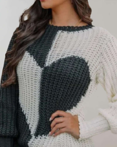 Zweifarbiger Pullover mit Herzmotiv für Damen