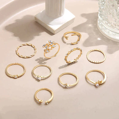 10er-Set Boho-Ringe in Gold