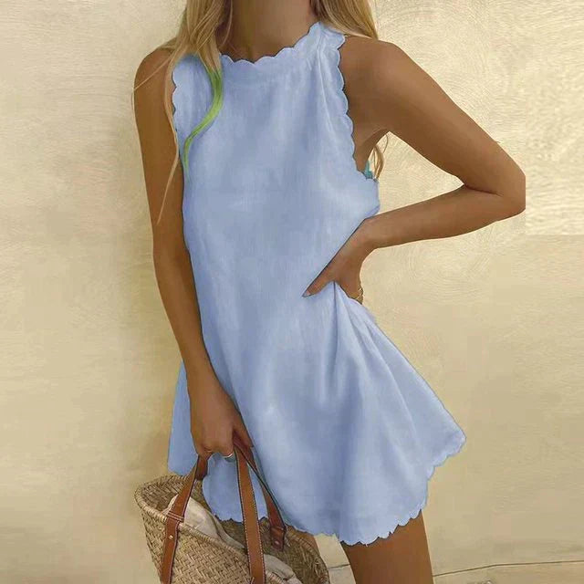 Indira – Ärmelloses Leinen-Minikleid mit Muschelsaum