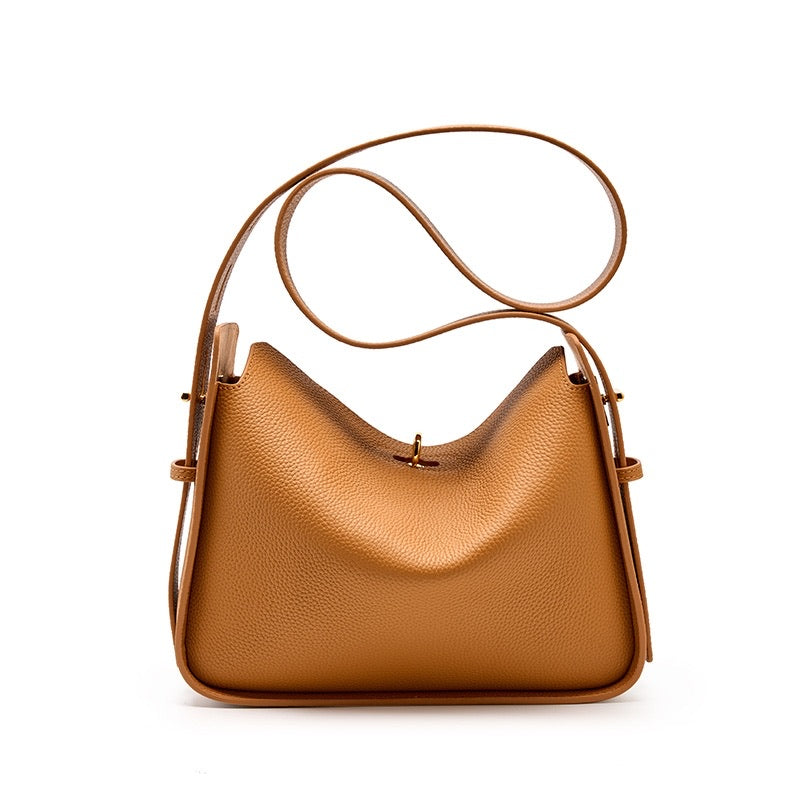 Aria | Elegante Damenhandtasche aus echtem Leder mit Drehverschluss, Top-Handle & Gold-Details – Strukturierte Schultertasche