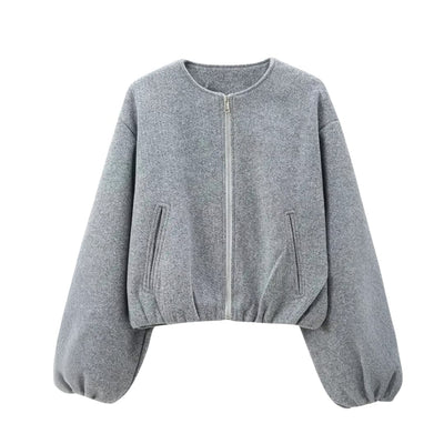 Damen Bomberjacke mit durchgehendem Reißverschluss und langen Ärmeln