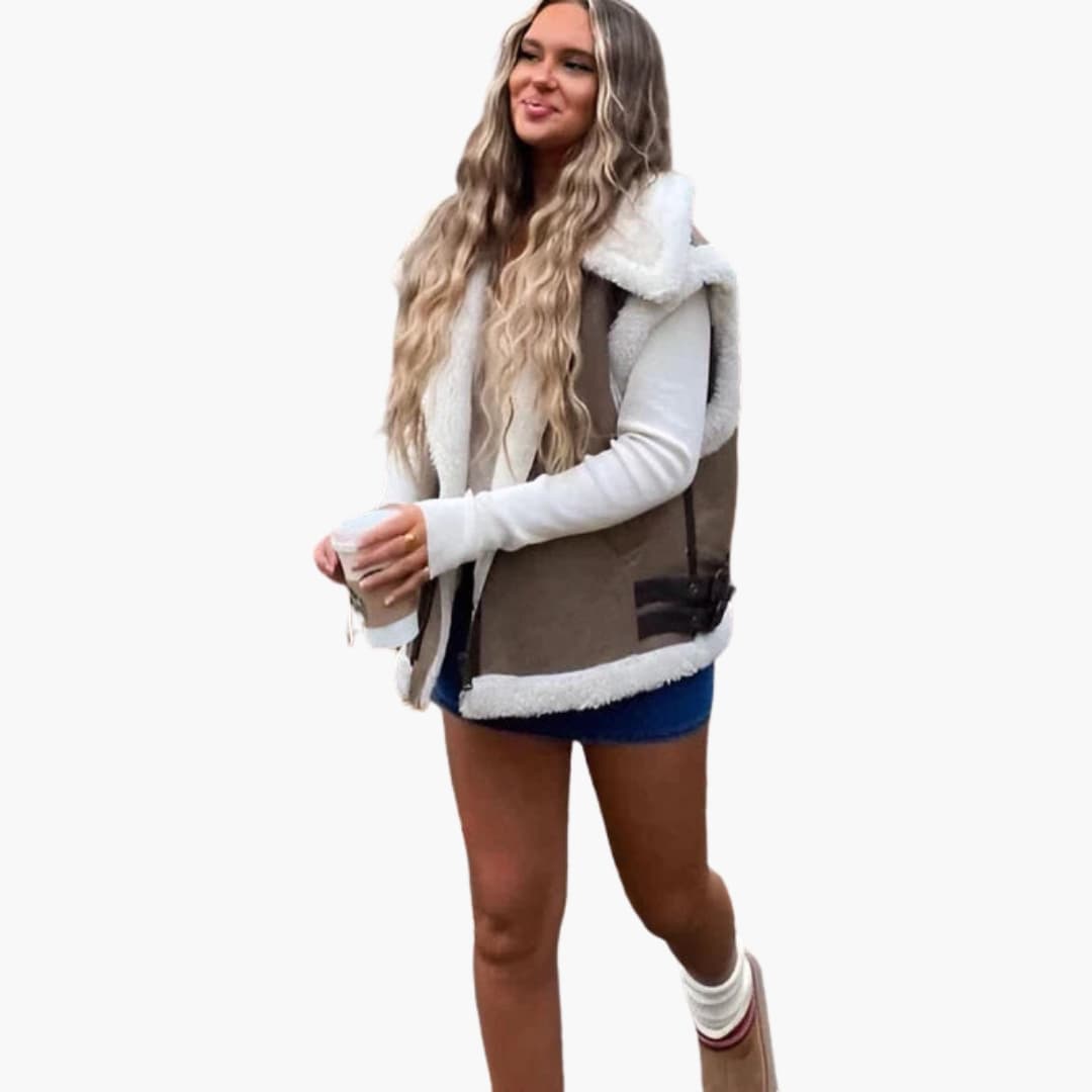 Damen Weste mit Reißverschluss und Kunstfellfutter