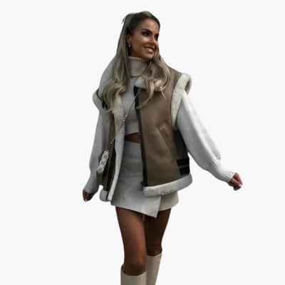 Damen Weste mit Reißverschluss und Kunstfellfutter