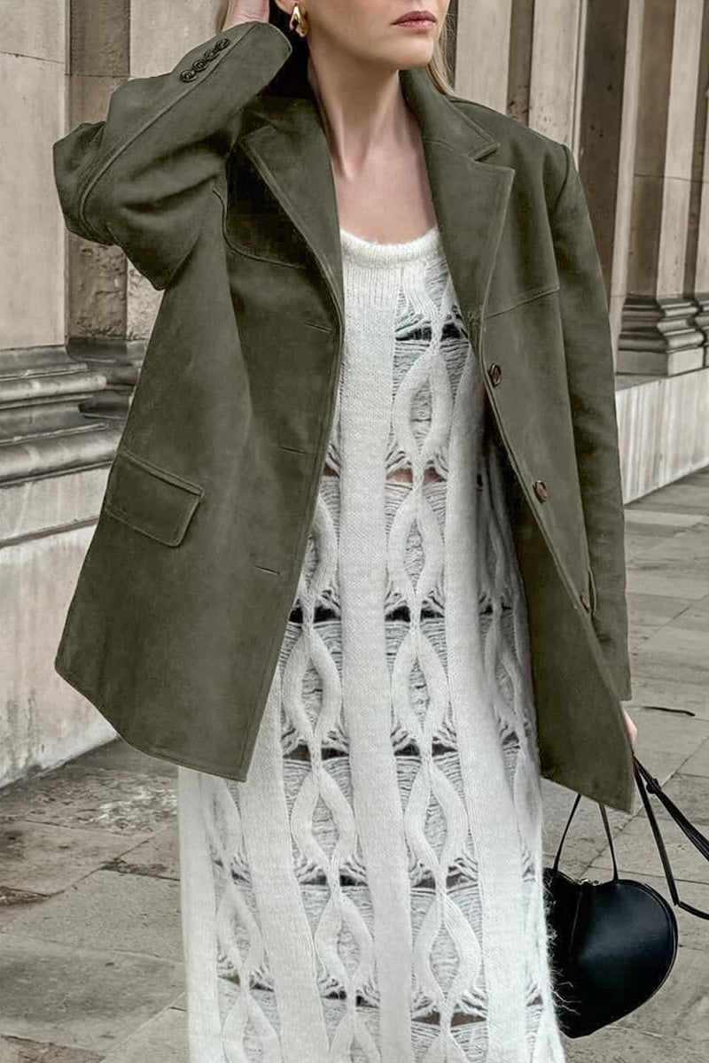 Damen Blazerjacke Einreiher Wildlederimitat Elegant