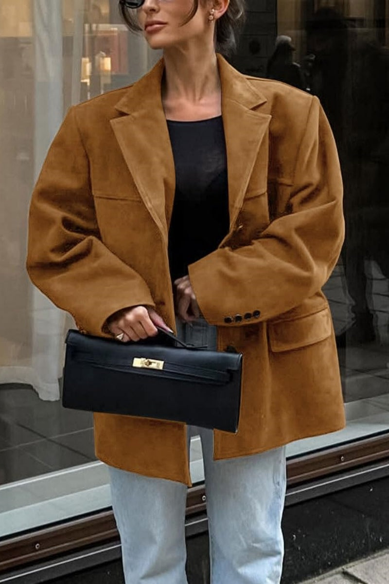 Damen Blazerjacke Einreiher Wildlederimitat Elegant