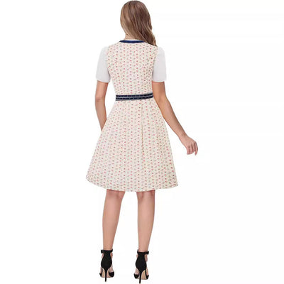 Damen Dirndl Floral Stoff Herzförmiger Ausschnitt Trachtenmode