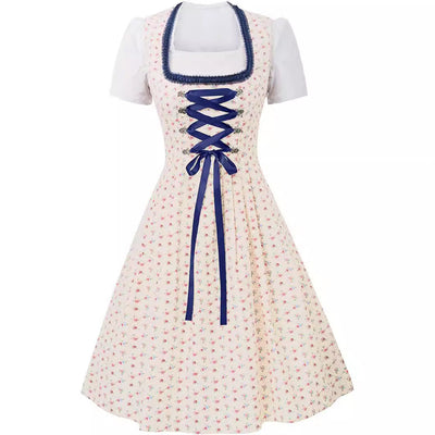 Damen Dirndl Floral Stoff Herzförmiger Ausschnitt Trachtenmode
