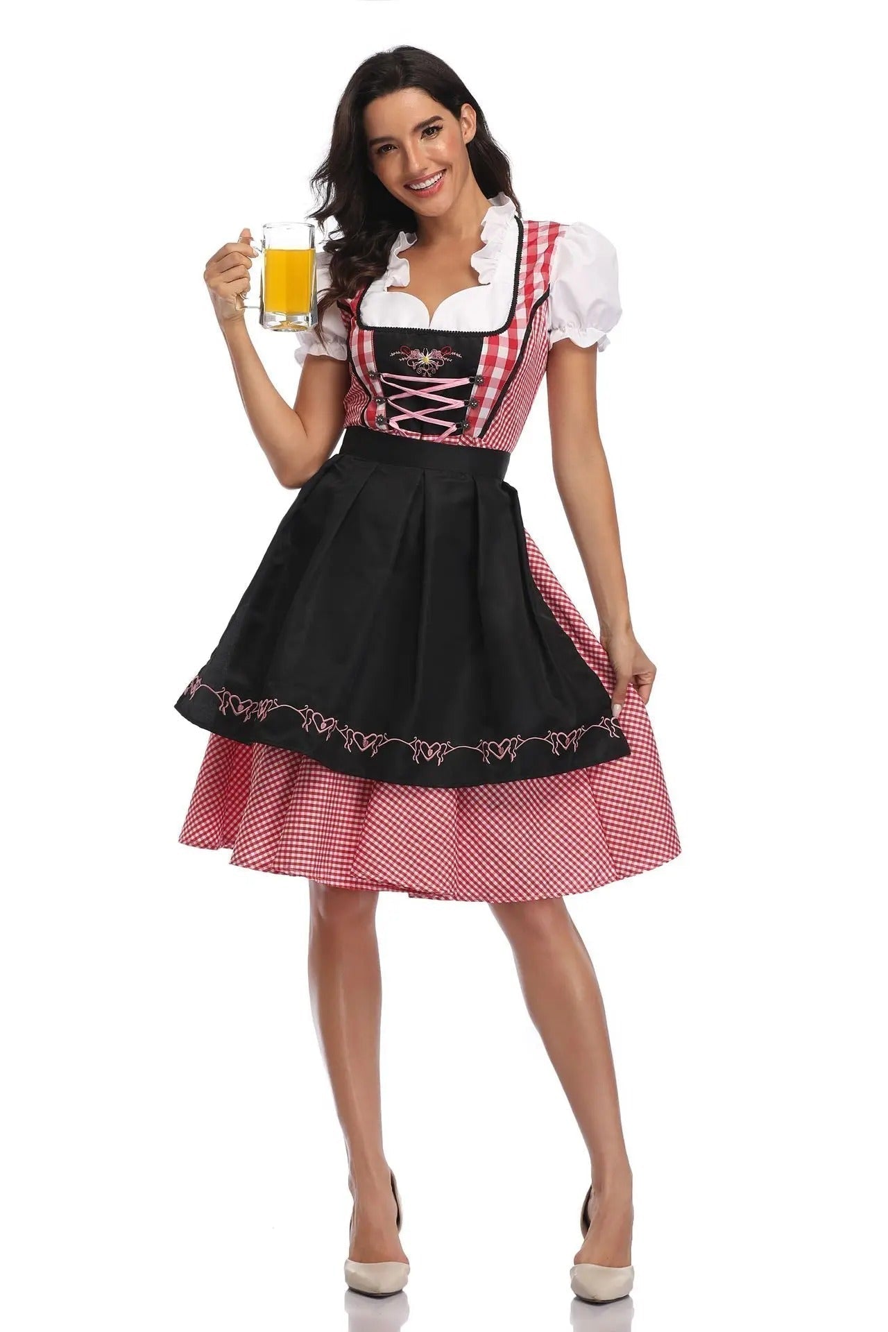 Damen Dirndl Kleid Traditionell Elegant mit Passender Schürze