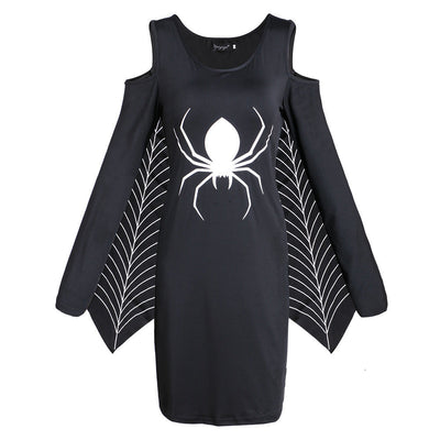 Damen Halloween-Kleid mit Spinnenmotiv | Schulterfrei & Mini-Länge