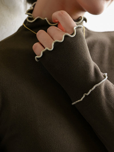 Damen Langarmshirt Polyester Hochkragen Slim Fit