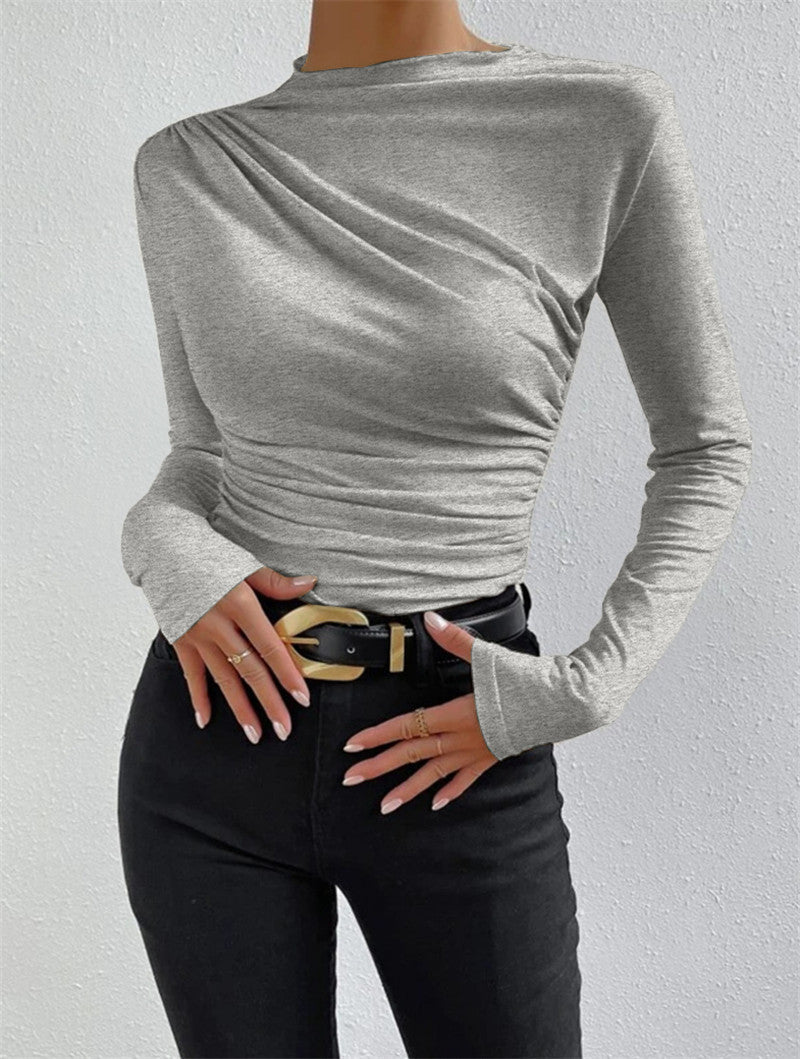 Damen Langarmshirt Raffung Elegantes Longsleeve