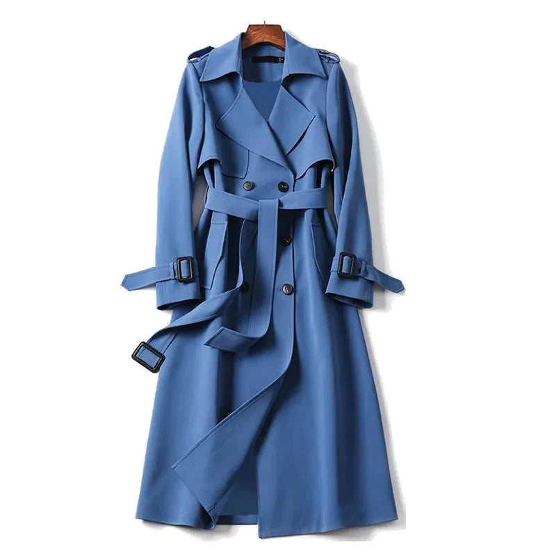 Langer Damen Trenchcoat schwarz – eleganter Mantel mit Gürtel