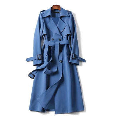 Langer Damen Trenchcoat schwarz – eleganter Mantel mit Gürtel