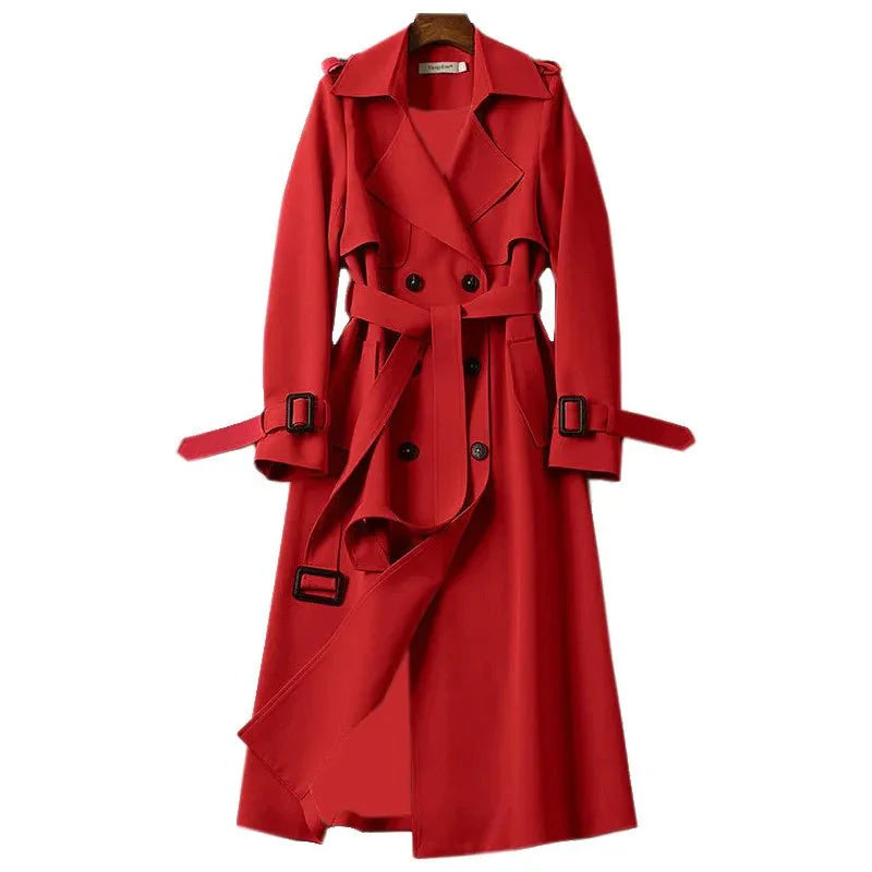 Langer Damen Trenchcoat schwarz – eleganter Mantel mit Gürtel