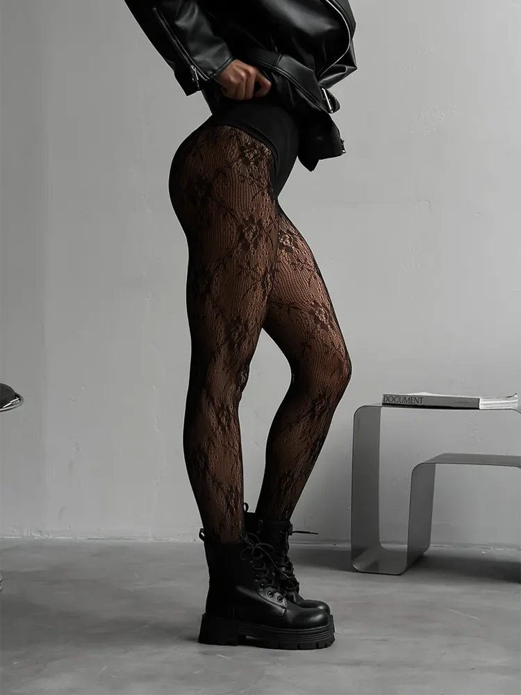 Damen Netzstrumpfhose mit Blumenmuster – Elegante Strumpfhose für modische Looks