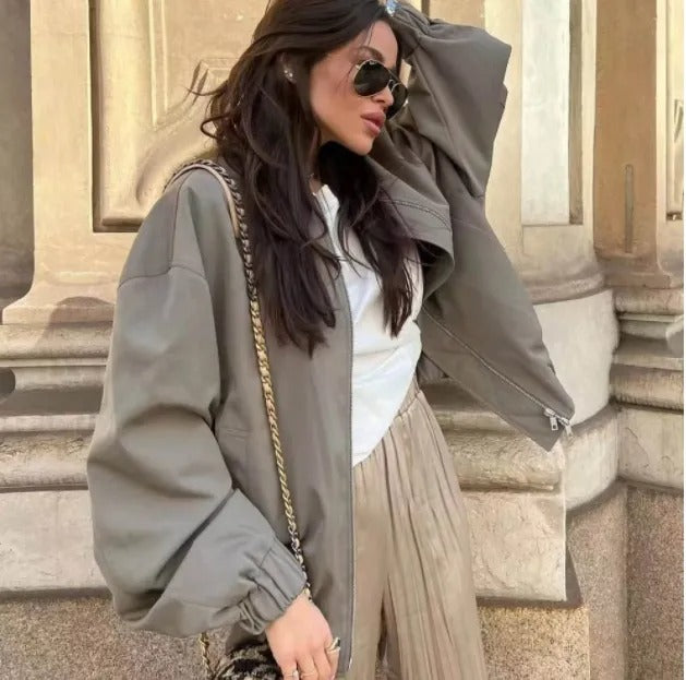 Damen Oversized Bomberjacke Leicht Trendy