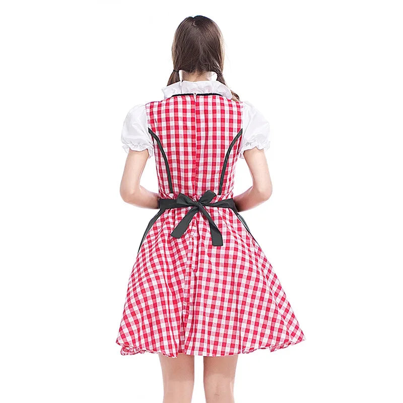 Damen Trachtenkleid Baumwolle Mit Schürze Für Oktoberfest Und Festlichkeiten