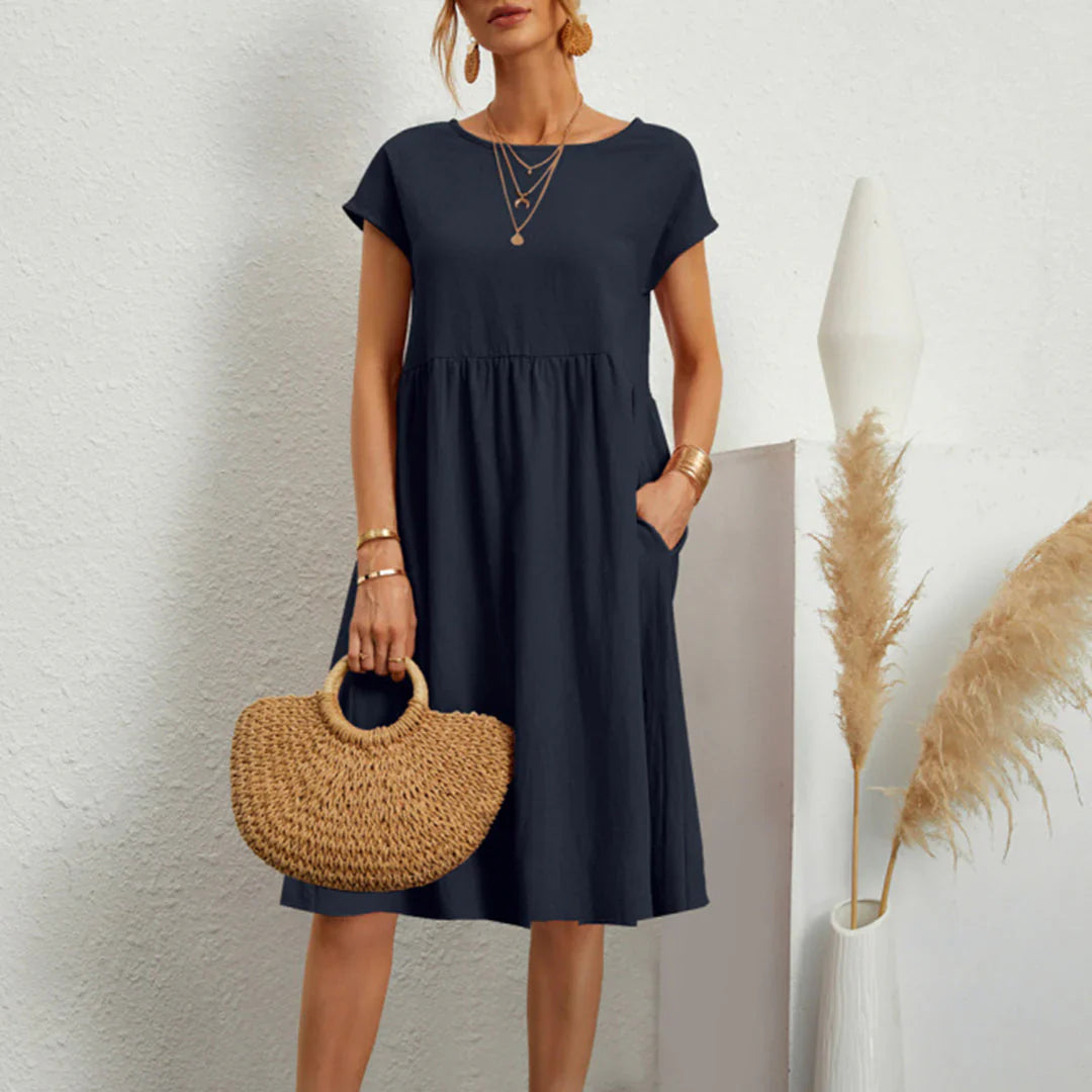 Abitha – Lässiges Baumwollkleid mit A-Linien-Tasche
