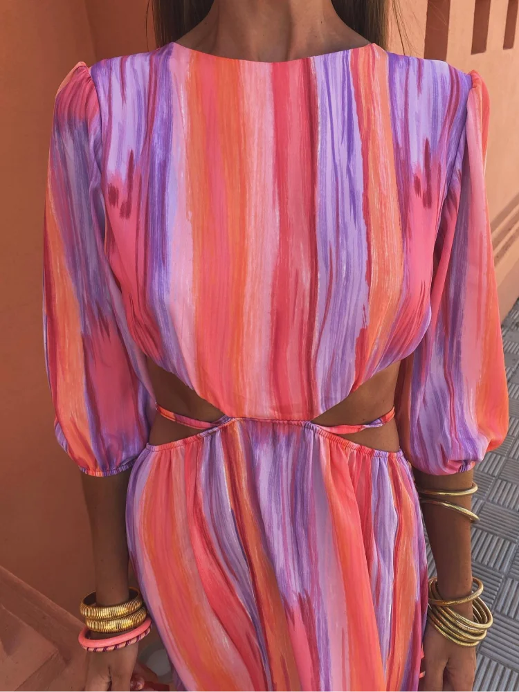 Damen Maxikleid Tie-Dye Stretch Cut-Out | Sommer Style