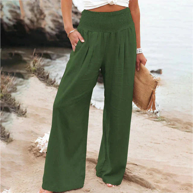 Marsha – Hochwertige Strandhose aus Leinen mit weitem Bein