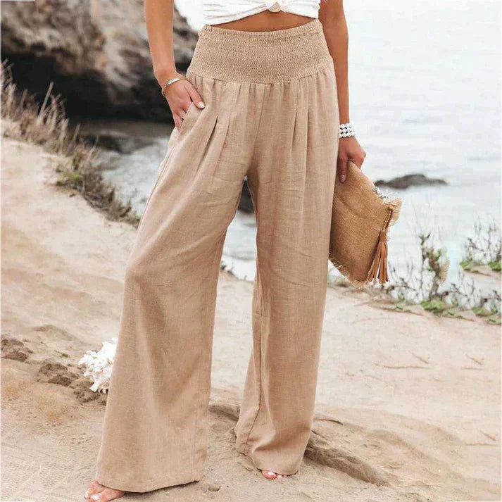 Marsha – Hochwertige Strandhose aus Leinen mit weitem Bein