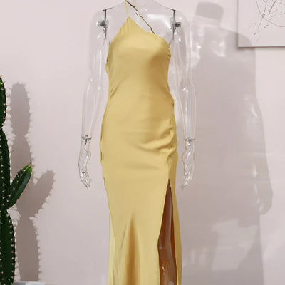 Auralin – Elegantes, rückenfreies Maxikleid aus Satin mit One-Shoulder-Träger