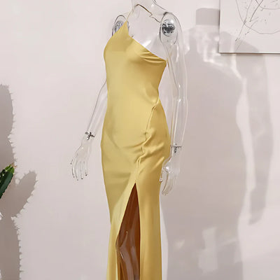 Auralin – Elegantes, rückenfreies Maxikleid aus Satin mit One-Shoulder-Träger