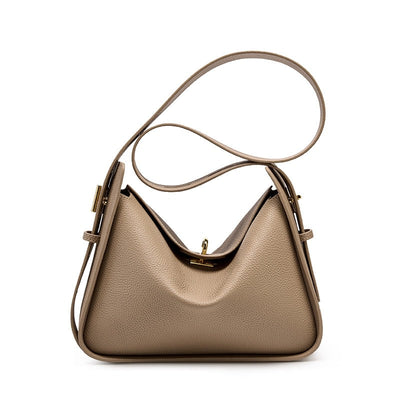 Aria | Elegante Damenhandtasche aus echtem Leder mit Drehverschluss, Top-Handle & Gold-Details – Strukturierte Schultertasche